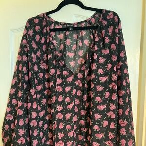 Torrid sheer blouse; gold with roses: Size 3